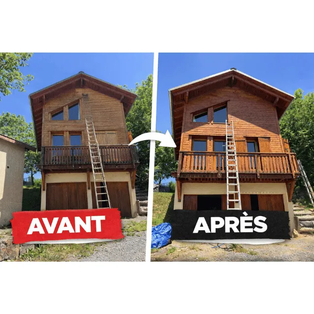 Lasure sur chalet avant après à Briançon